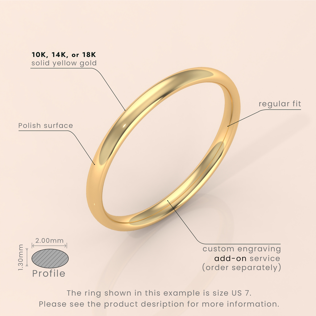 10k Solid Yellow Gold Wedding Band - Polished Comfort Fit Classic Ring for Men & Women - Simple Plain Design