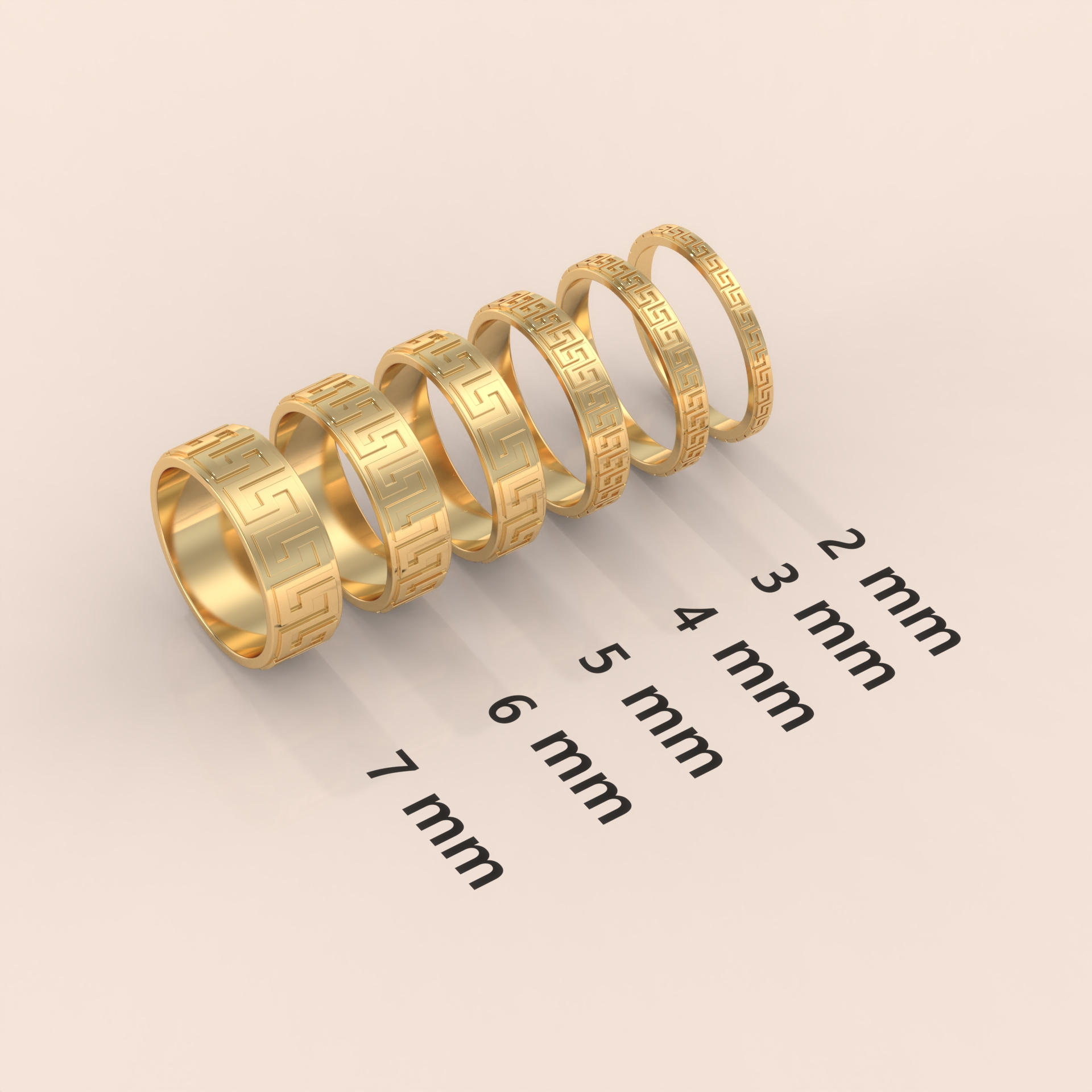 18k Solid Gold Greek Key Wedding Ring – Unique Meander Fret Pattern Band for Him or Her – Custom Size Available