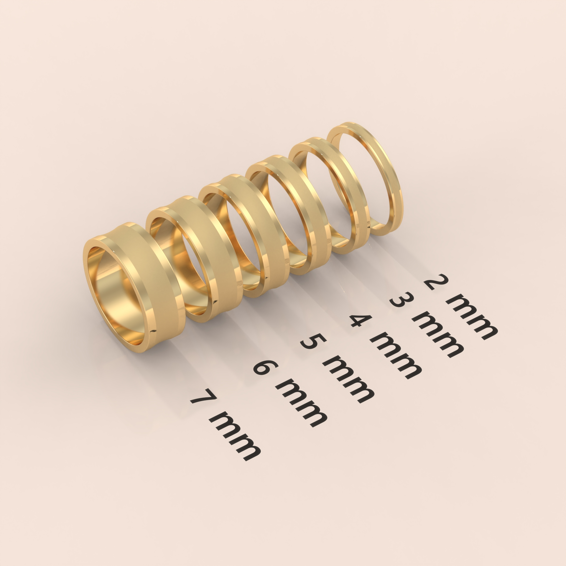 18K Yellow Gold Wedding Band - Comfort Fit Beveled Edge with Free Laser Engraving - 2mm to 7mm Brush Finish