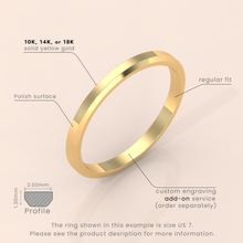 14k Solid Yellow Gold Wedding Band - Beveled Edge Matte Classic Ring for Men & Women - Simple Plain Wedding Band