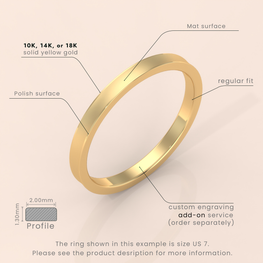 18k Solid Yellow Gold Wedding Band - Beveled-Edge Matte Classic Ring for Men & Women - Simple Plain Wedding Band
