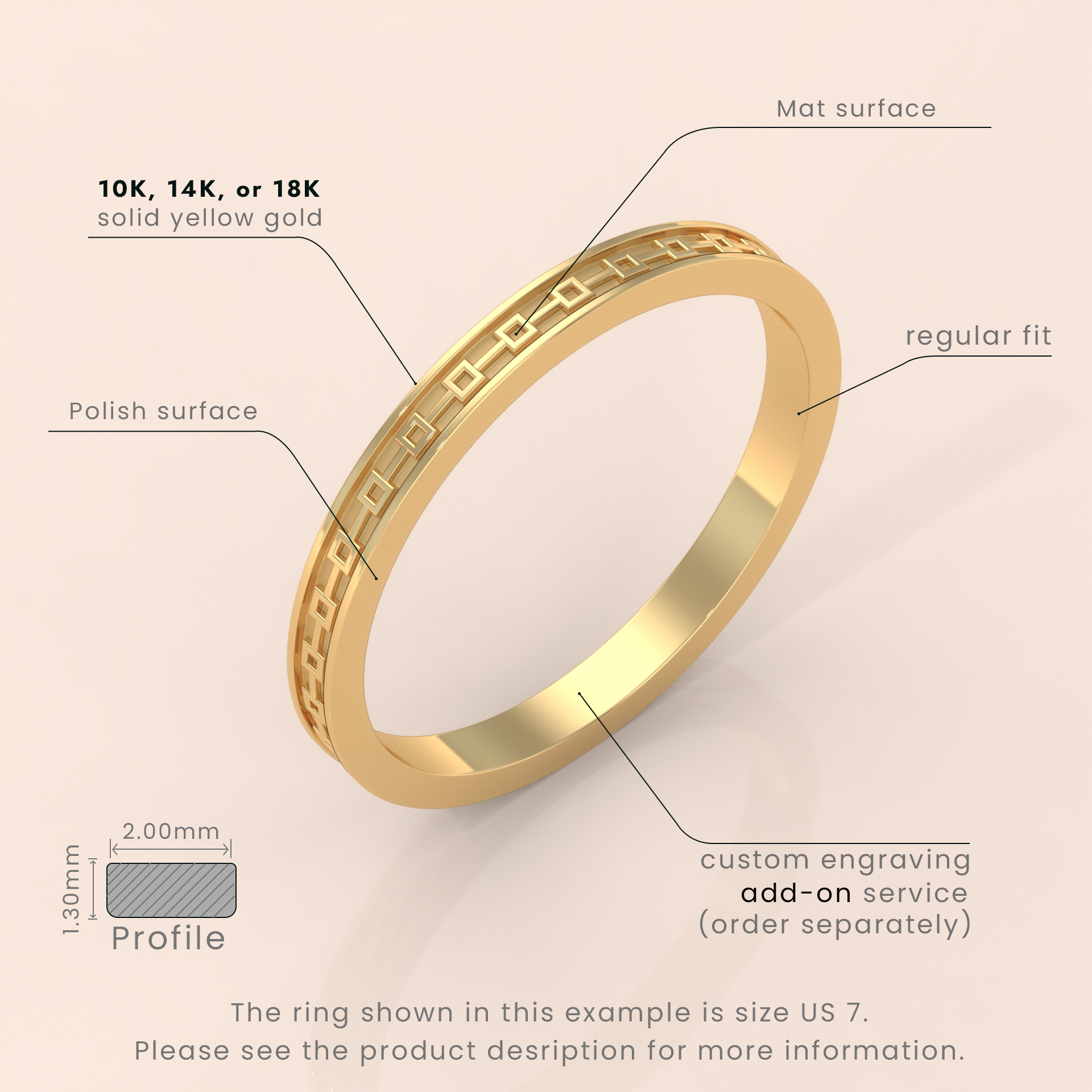 18k Solid Gold Men’s Celtic Wedding Band – 7mm Yellow Gold Ring for Him – Unique Gold Celtic Knot Design