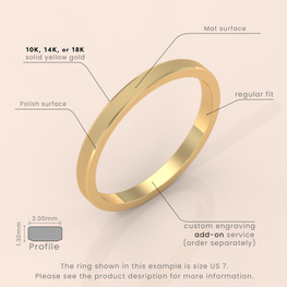 18k Solid Yellow Gold Wedding Band - Beveled Edge Matte Finish - Classic Simple Ring for Men & Women