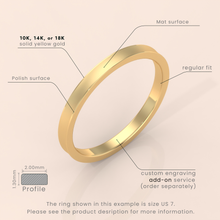 14k Solid Yellow Gold Wedding Band - Beveled-Edge Matte Classic Ring for Men & Women - Simple Plain Wedding Band