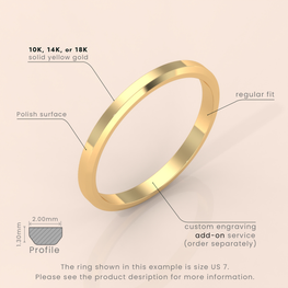 18k Solid Yellow Gold Wedding Band - Beveled Edge Matte Classic Ring for Men & Women - Simple Plain Wedding Band