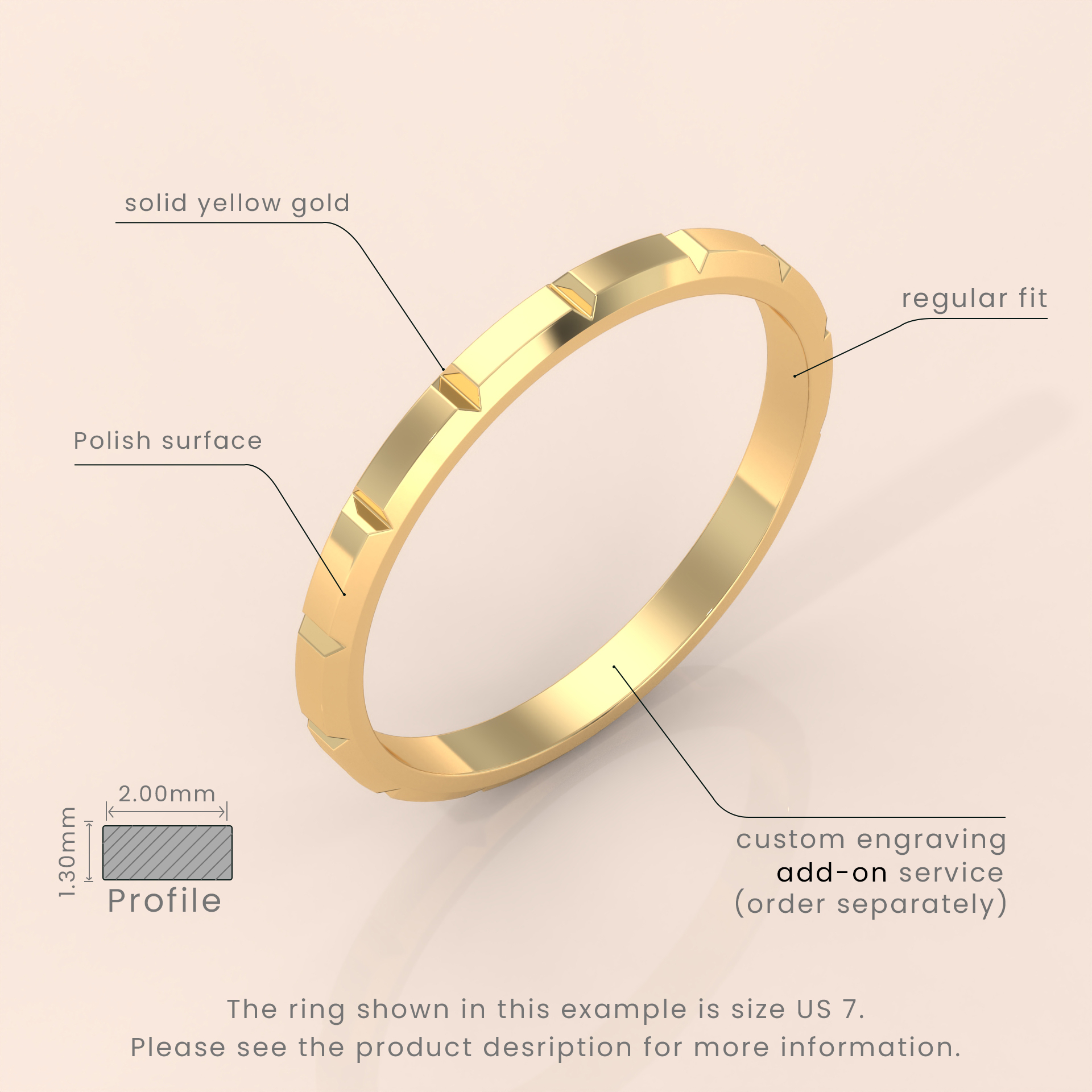18kt Yellow Gold Wedding Band, 6mm Brushed Men's Ring, Classic Beveled Edge, Simple & Elegant Wedding Band for Him