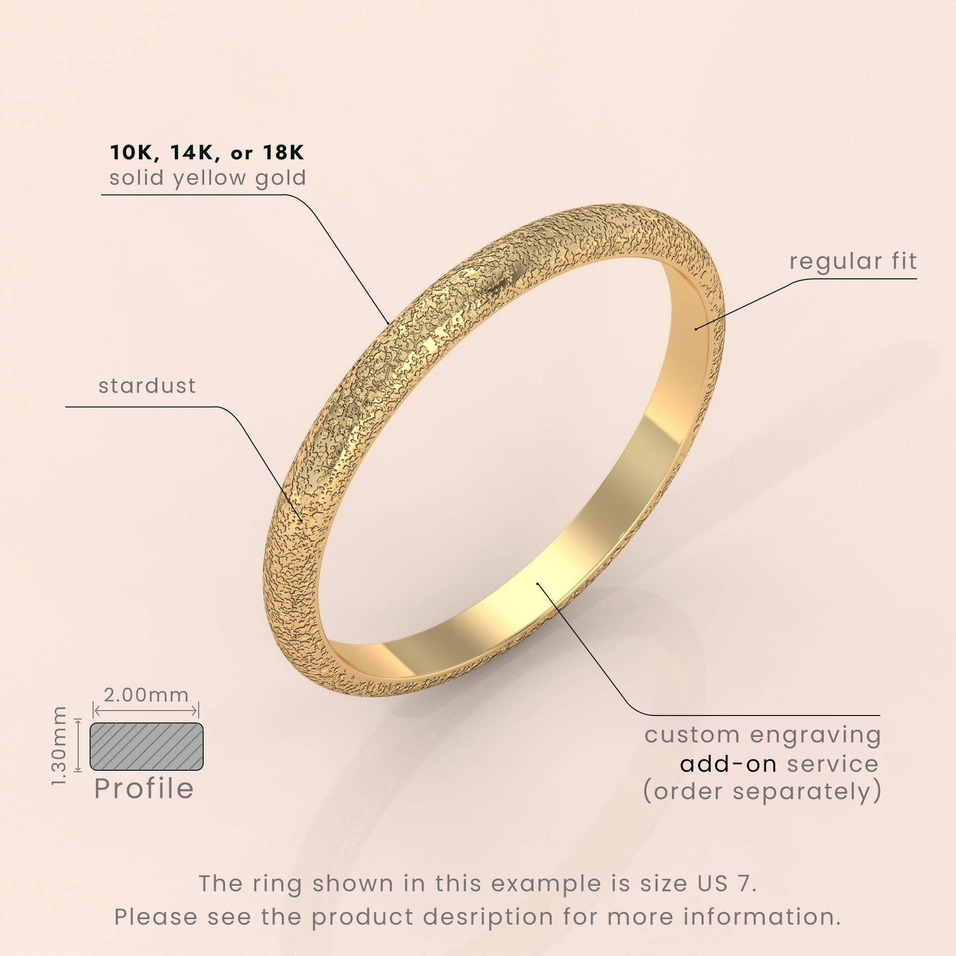 18k 4mm Solid Yellow Gold Domed Wedding Band – Ice-Matte Finish Classic Ring for Men & Women | Simple Plain Design
