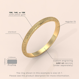 18k 4mm Solid Yellow Gold Domed Wedding Band – Ice-Matte Finish Classic Ring for Men & Women | Simple Plain Design