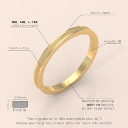 10K Yellow Gold Wedding Band - Comfort Fit Beveled Edge with Free Laser Engraving - 2mm to 7mm Brush Finish