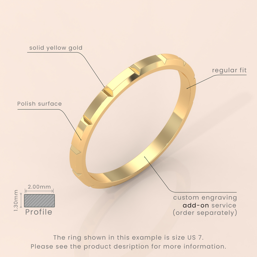 14kt Yellow Gold Wedding Band, 6mm Brushed Men's Ring, Classic Beveled Edge, Simple & Elegant Wedding Band for Him