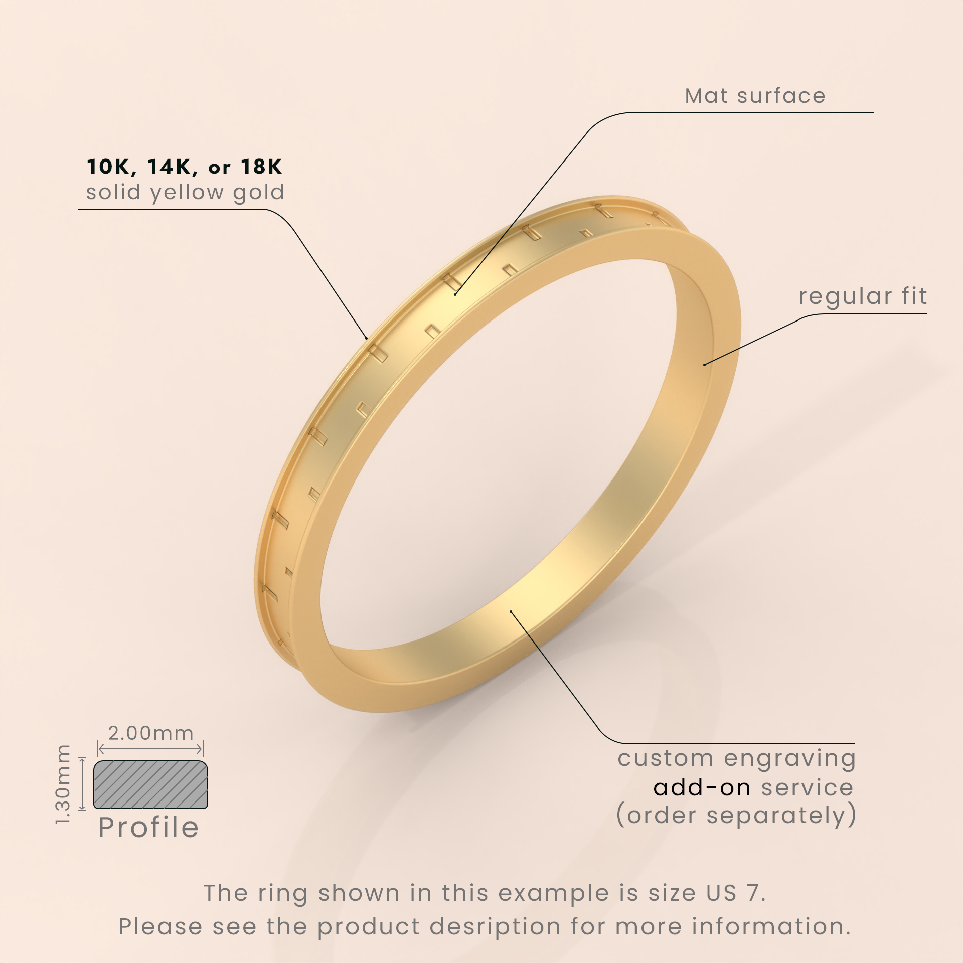 18k Solid Yellow Gold Flat Milgrain Wedding Band – 3mm Classic Comfort Fit Ring for Men & Women – Custom Engraving Available