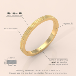 18k Solid Gold Men’s Wedding Band – 7mm Mid-Beveled Ring with Accented Details – Classic Gold Band for Him