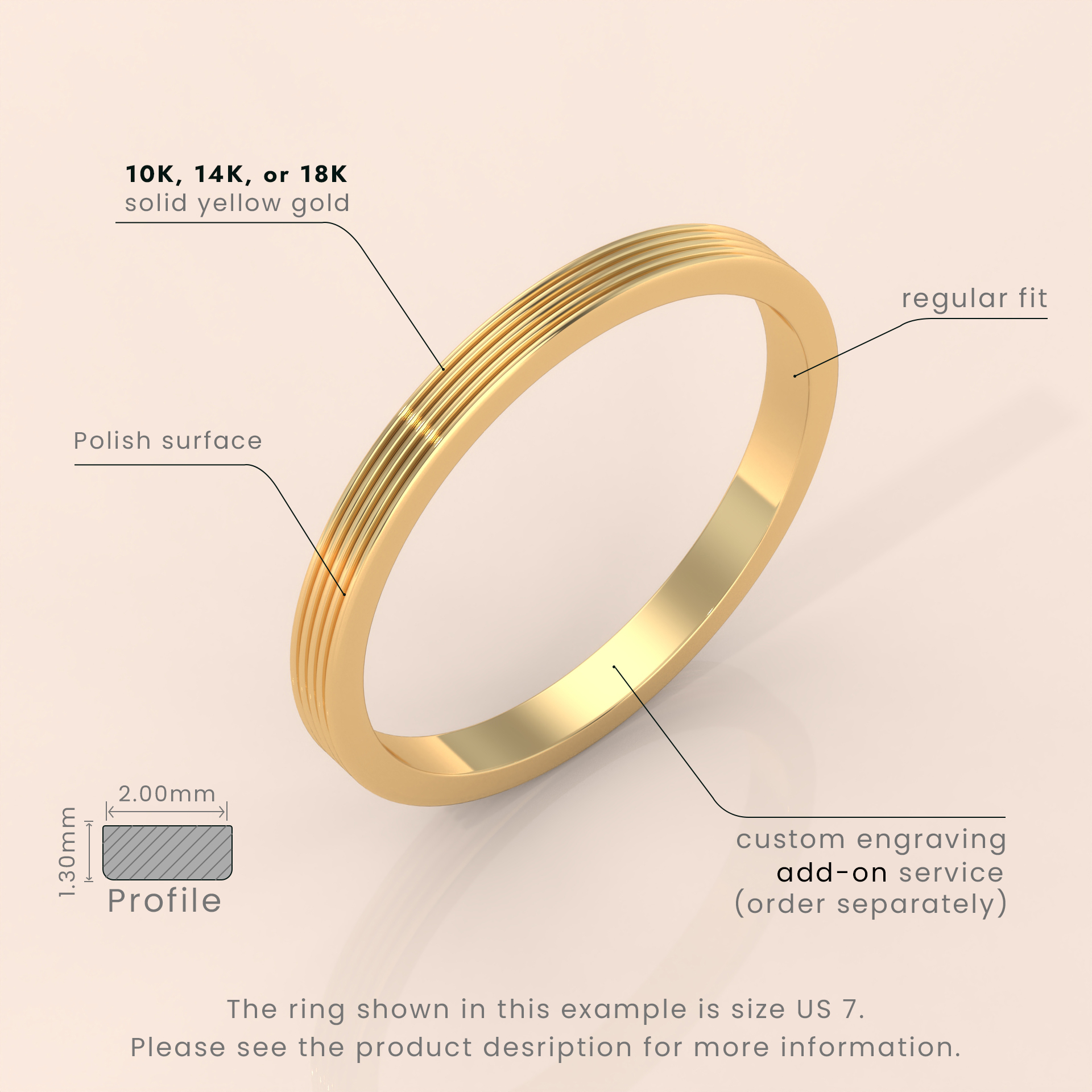 18k Yellow Gold Men’s Wedding Ring – 7.5mm Wide Band with Unique Crafted Design for Your Special Day