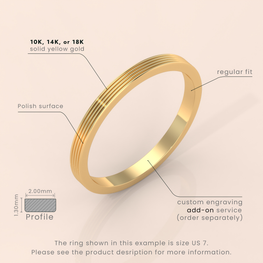 18k Yellow Gold Men’s Wedding Ring – 7.5mm Wide Band with Unique Crafted Design for Your Special Day