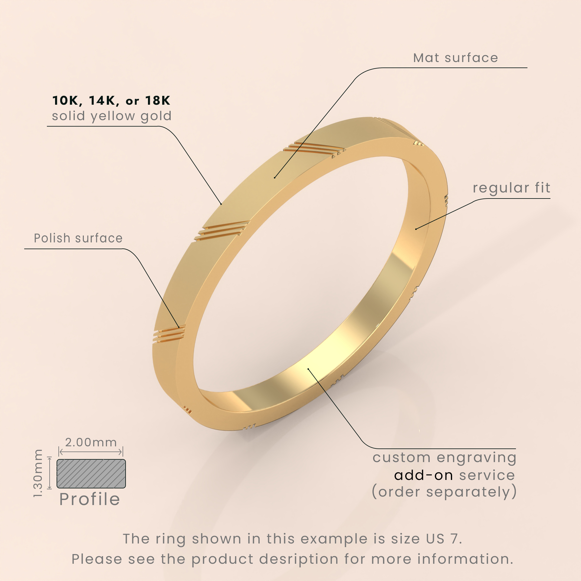 18k 6mm Solid Gold Men's Wedding Band – Modern Ring with Diagonal Details | Stylish Wedding Ring for Him