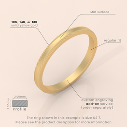 18K Yellow Gold Wedding Band - Ccv Milgrain Ring - Polished Comfort Fit Wedding Band for Men & Women - Classic Gold Band