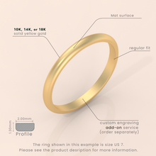14k 2mm Yellow Gold Bevel Wedding Band – Matte Finish Ring with Beveled Edges for Men & Women | Solid Gold Design