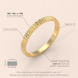 18k Solid Yellow Gold Hammered Wedding Band – Textured Flat Ring for Men & Women | His Hers Couples Ring