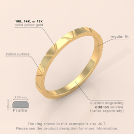 18k Solid Gold Textured Wedding Band – Thin Fluted Stackable Ring, Dainty & Delicate Design, Perfect for Stacking