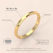 18k Solid Yellow Gold Wedding Band - Beveled-Edge Matte Finish - Classic Simple Wedding Ring for Men & Women