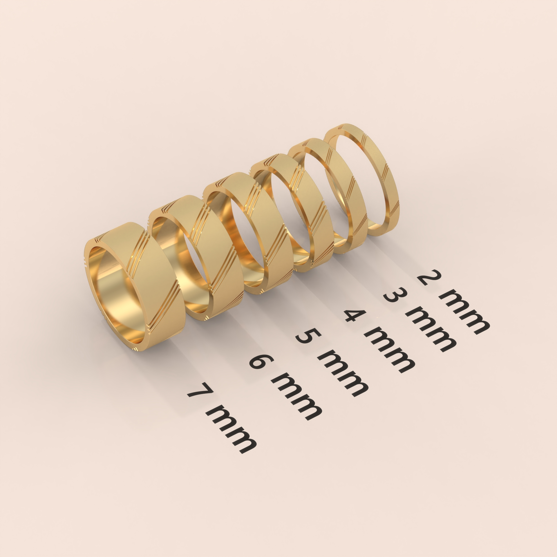 18k 6mm Solid Gold Men's Wedding Band – Modern Ring with Diagonal Details | Stylish Wedding Ring for Him