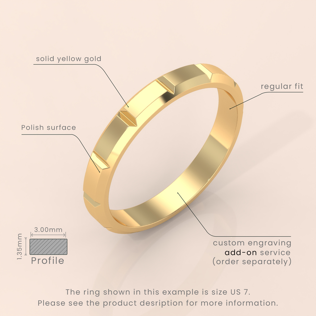 18kt Yellow Gold Wedding Band, 6mm Brushed Men's Ring, Classic Beveled Edge, Simple & Elegant Wedding Band for Him