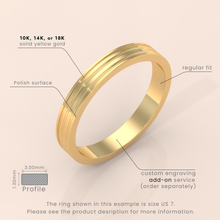 14kt Yellow Gold 6mm Mens Wedding Band Sharp Double Grooves, Classic Solid 14kt Yellow Gold Wedding Ring, Mens Wedding Anniversary Ring