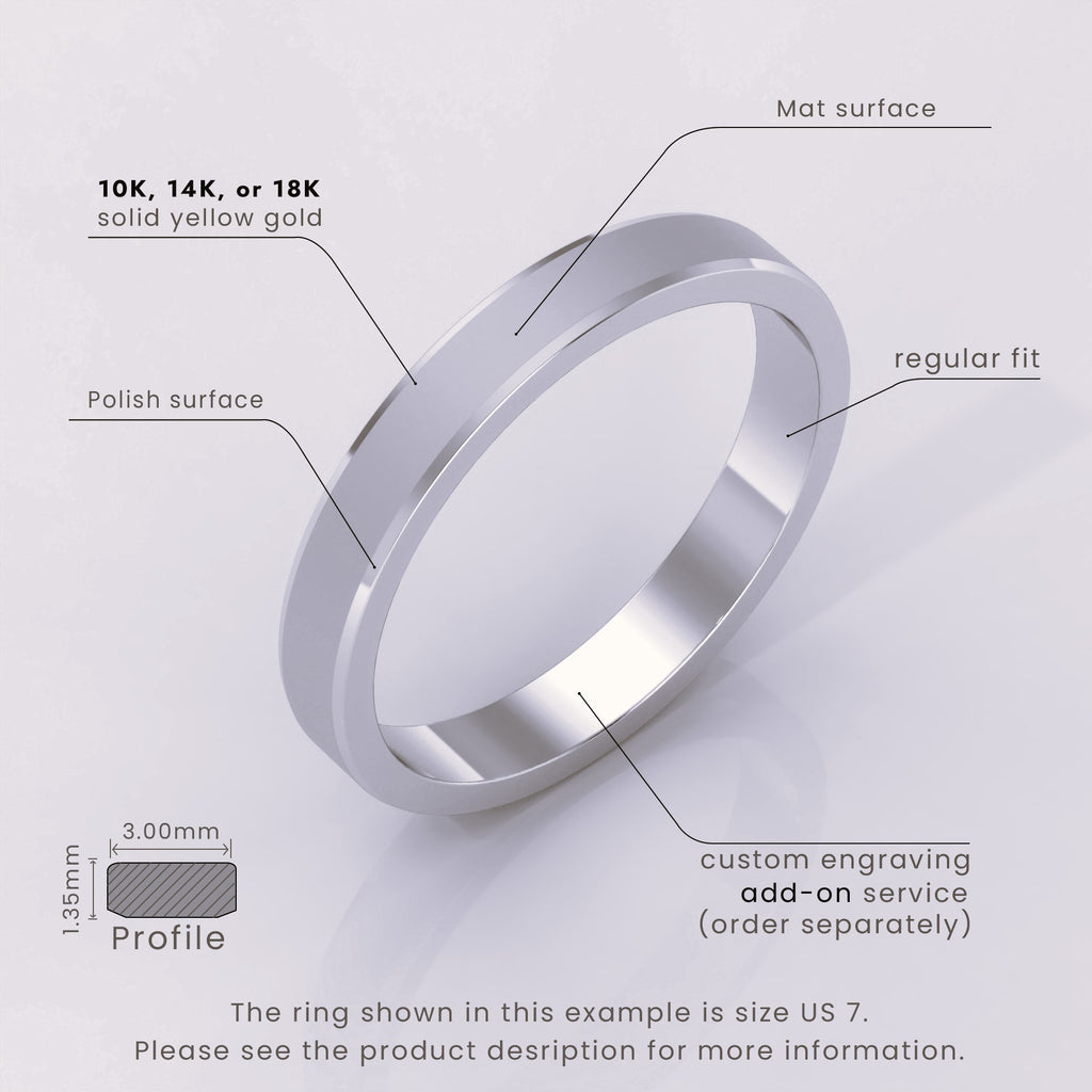 925 Sterling Silver Wedding Band – Beveled Edge Matte Finish – Classic Simple Ring for Men & Women