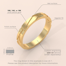 10k Gold Ribbed Band – Thick Plain Stacking Ring, Minimalist Vintage Style Jewelry for Scottie Lovers