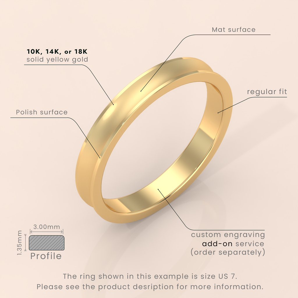 18k Solid Yellow Gold Wedding Band - Beveled-Edge Matte Classic Ring for Men & Women - Simple Plain Wedding Band