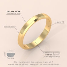 18k Solid Yellow Gold Wedding Band - Beveled Edge Matte Classic Ring for Men & Women - Simple Plain Wedding Band