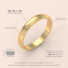 18k Solid Gold Classic Domed Ring – 5mm Women’s Wedding Band in Polished Yellow, White, or Rose Gold – Comfort Fit