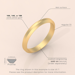 18kt Yellow Gold Men's Wedding Band, 6mm Brushed Solid Gold Ring, Classic Beveled Edge Design