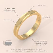 18K Yellow Gold Wedding Band - Comfort Fit Beveled Edge with Free Laser Engraving - 2mm to 7mm Brush Finish