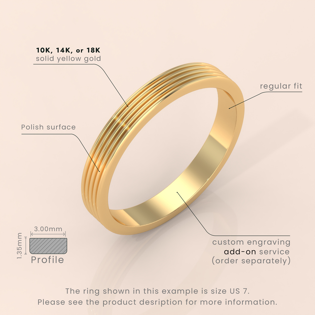 18k Yellow Gold Men’s Wedding Ring – 7.5mm Wide Band with Unique Crafted Design for Your Special Day