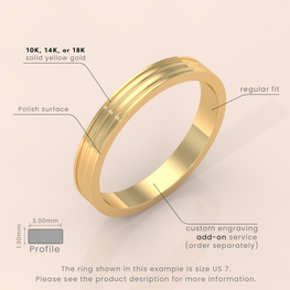 18kt Yellow Gold 6mm Mens Wedding Band Sharp Double Grooves, Classic Solid 14kt Yellow Gold Wedding Ring, Mens Wedding Anniversary Ring