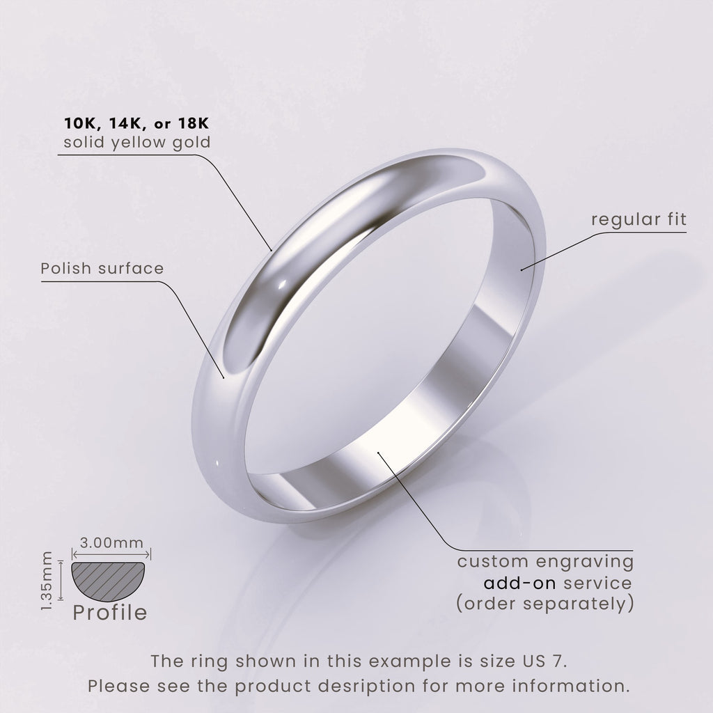 925 Sterling Silver Wedding Band – Polished Dome Classic Ring for Men & Women – Plain Simple Domed Band