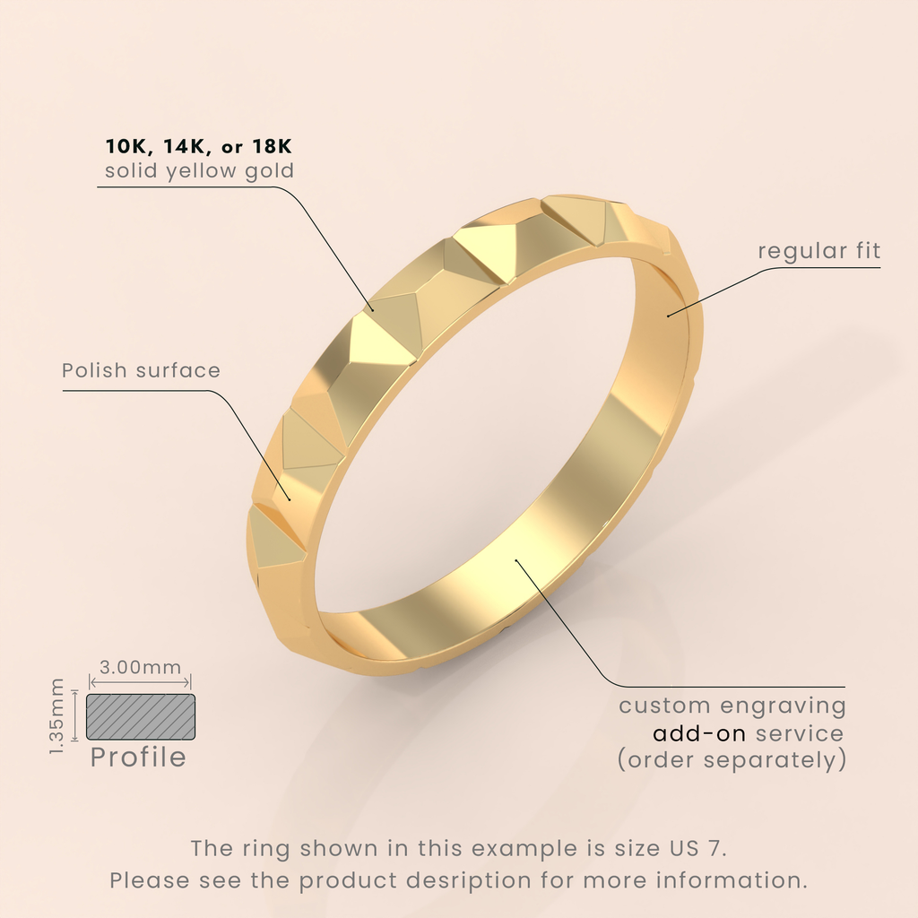 18kt Yellow Gold Men's Wedding Band | 6mm Knife Edge Design, Classic Unique Lines, Durable & Timeless Ring