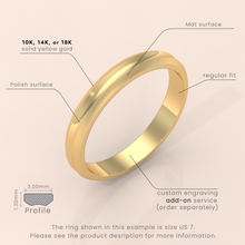 18k Men's Gold Grooved Wedding Ring – Brushed Finish Engagement & Anniversary Band for Him