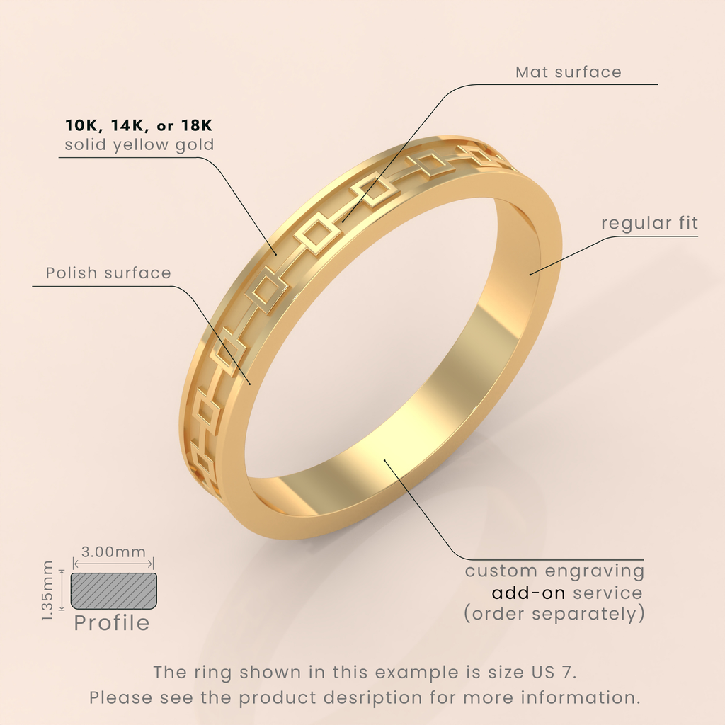 18k Solid Gold Men’s Celtic Wedding Band – 7mm Yellow Gold Ring for Him – Unique Gold Celtic Knot Design