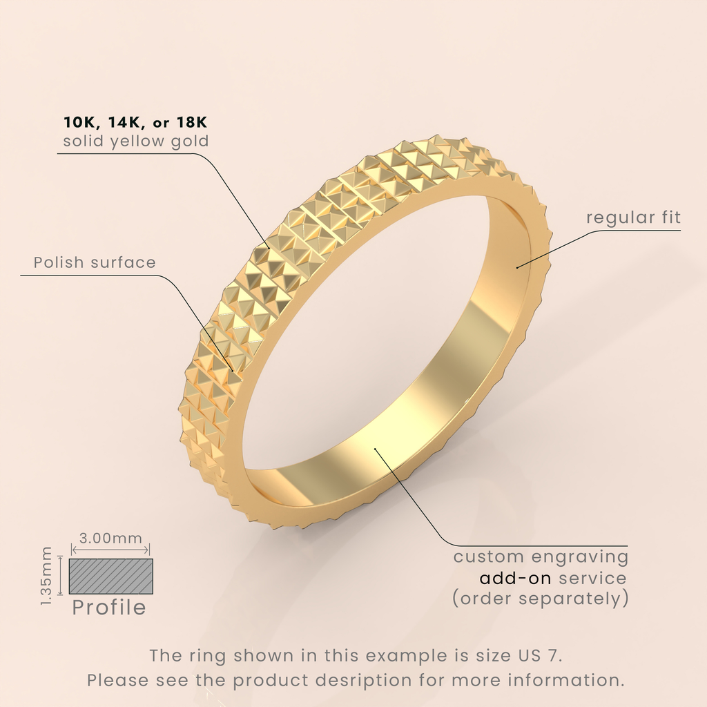 18k Solid Yellow Gold Hammered Wedding Band – Textured Flat Ring for Men & Women | His Hers Couples Ring