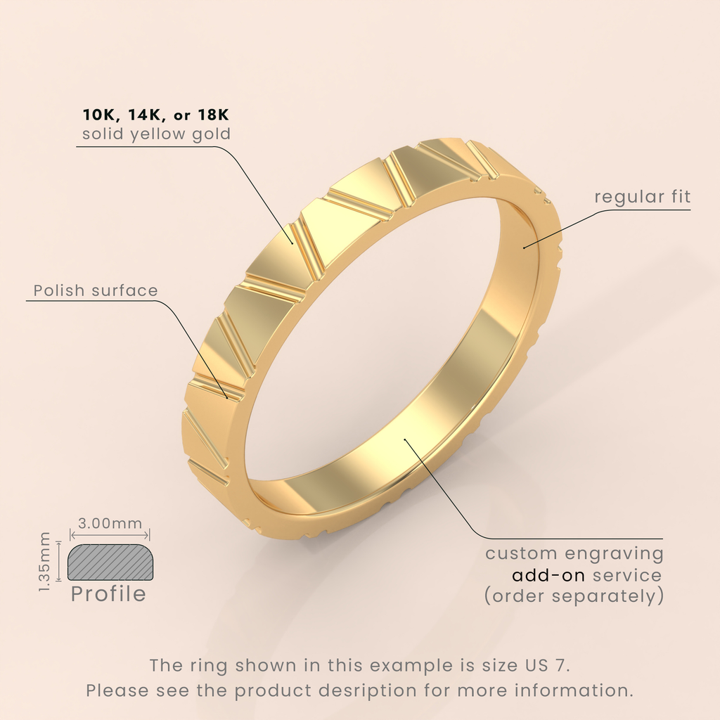 18k Solid Gold Textured Wedding Band – Thin Fluted Stackable Ring, Dainty & Delicate Design, Perfect for Stacking