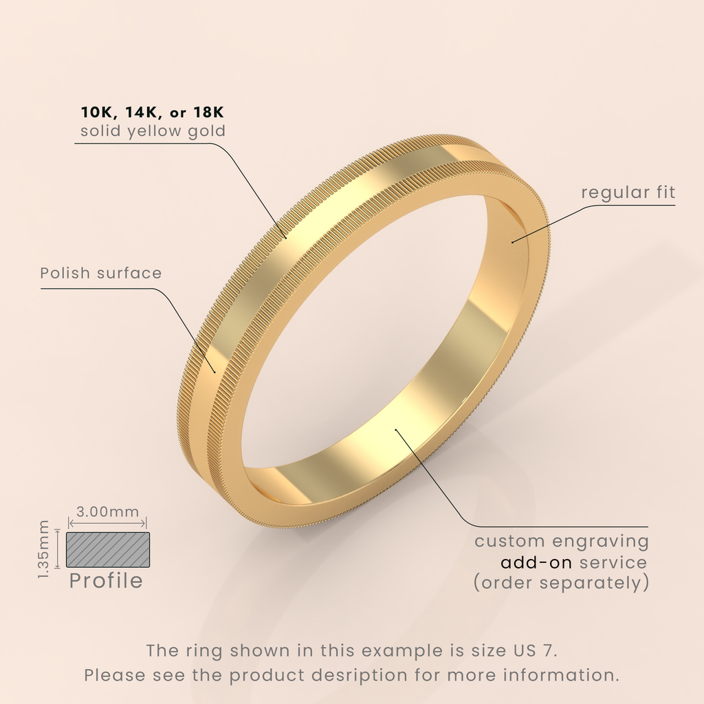 18k 4mm Solid Yellow Gold Wedding Band – Milgrain Comfort Fit Ring for Men & Women | Classic Style with Custom Engraving