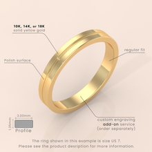 10k Solid Gold Men’s Wedding Band – 6mm Grooved Block Ring in Modern, Minimalist Design