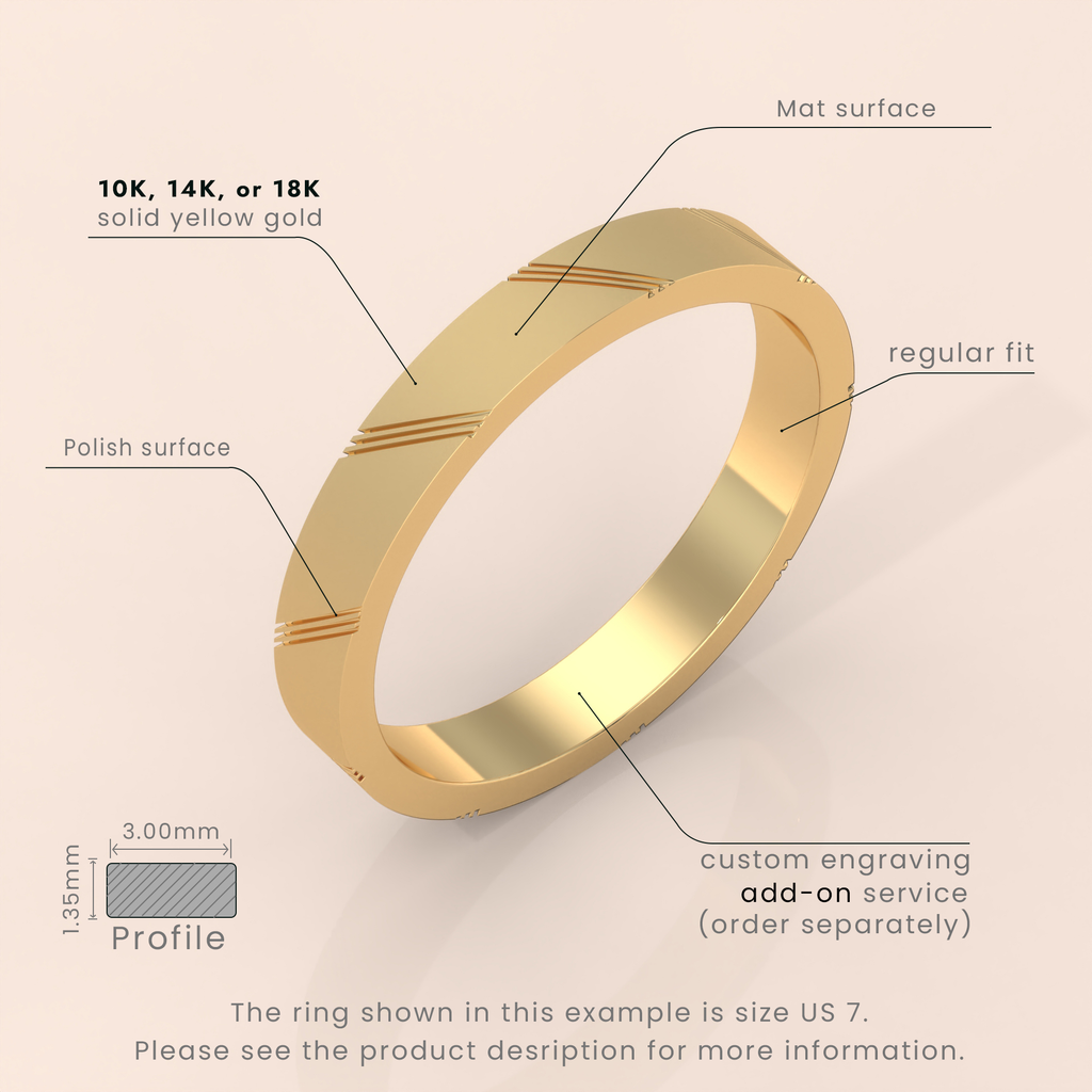14k 6mm Solid Gold Men's Wedding Band – Modern Ring with Diagonal Details | Stylish Wedding Ring for Him