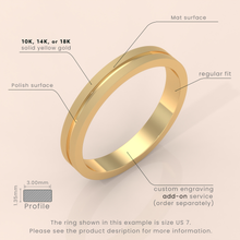 18k 6mm Solid Gold Men's Wedding Band – Grooved Design with Unique Fancy Accents | Yellow, White, or Rose Gold
