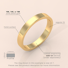 10k Solid Yellow Gold Flat Wedding Band - Matte Finish Classic Ring for Men & Women - Simple Plain Wedding Band