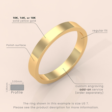 10k Solid Yellow Gold Wedding Band | Flat Matte Classic Ring for Men & Women | Simple Design, Perfect for Weddings
