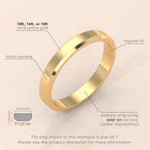 10k Solid Yellow Gold Wedding Band - Beveled-Edge Matte Finish - Classic Simple Wedding Ring for Men & Women