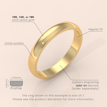 14k Solid Yellow Gold Wedding Band - Polished Comfort Fit Classic Ring for Men & Women - Simple Domed Design